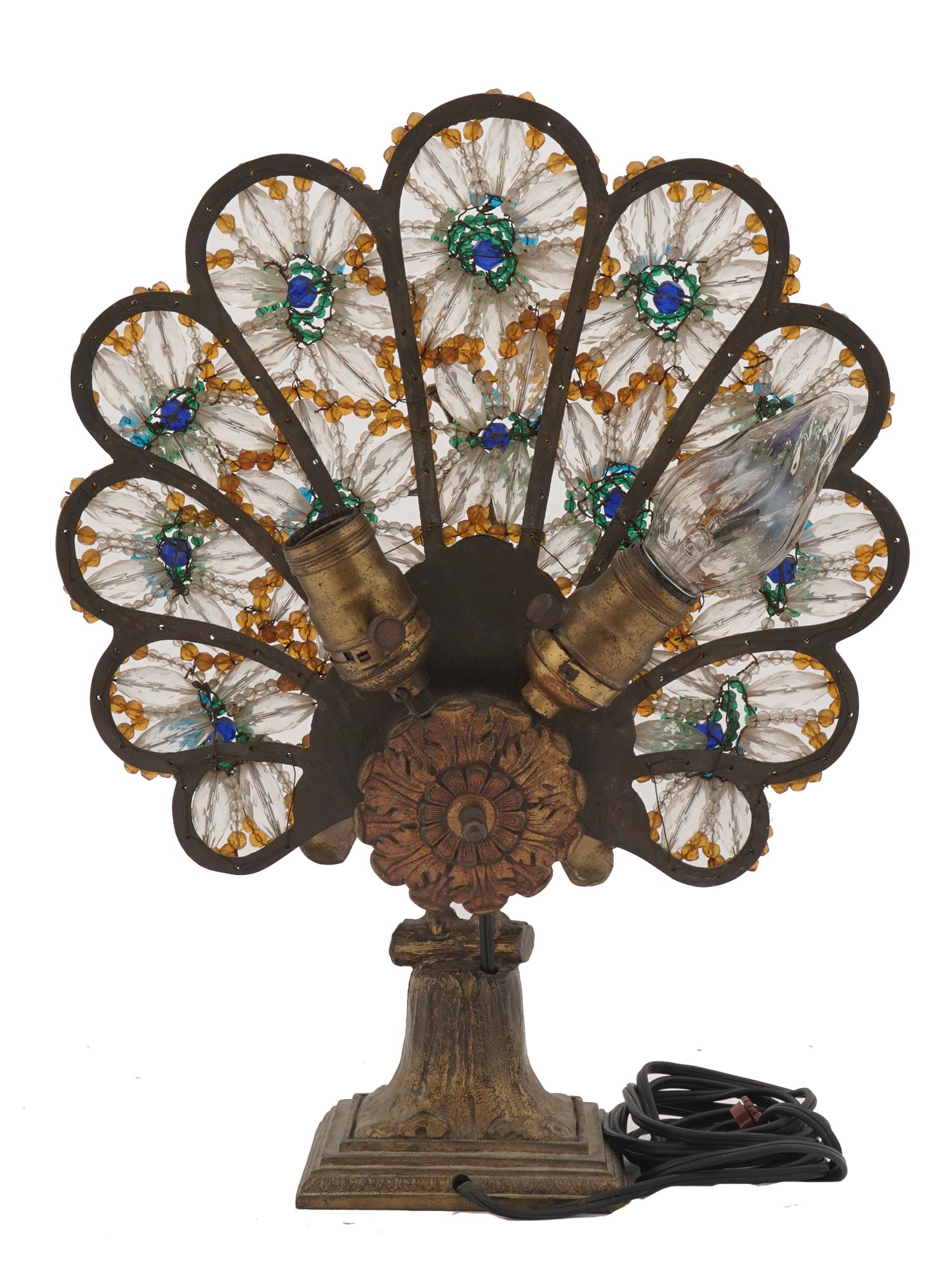 ART DECO BRONZE BOHEMIAN PEACOCK NIGHT STAND LAMP PIC-5